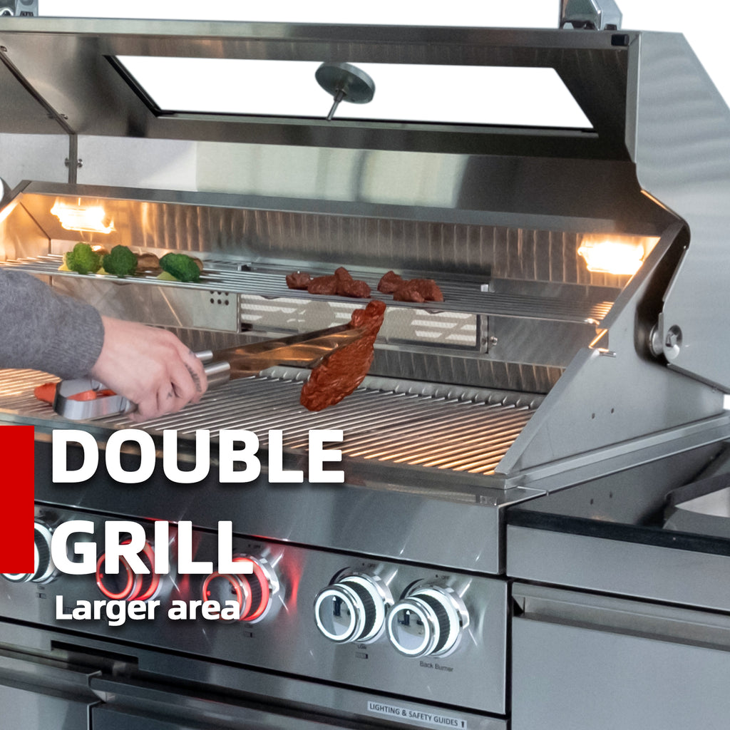 BBQ Island Outdoor Kitchen: 84-Inch 4-Burner 72000 BTU Modular Outdoor Kitchen with Grill + Sink + Storage Cabinet & Rotisserie Kit - BBQ Grill Islands Built-in Combo