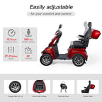 Heavy Duty Electric Mobility Scooter: Adults Seniors 1000W All Terrain 4 Wheel Powered Scooter - 500lbs Capacity, Travel 25-32 Miles Range, 15mph Fast Speed w/Safety Belt/USB Charger/Basket/Cover