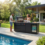 Outdoor BBQ Island Grill, 75,300 BTU 4 Burners + Side Burner, Infrared Rear Burner, LP/NG Convertible, Granite Top, Rotisserie, BBQ Tools, Cover Stainless Steel Outdoor Kitchen Island