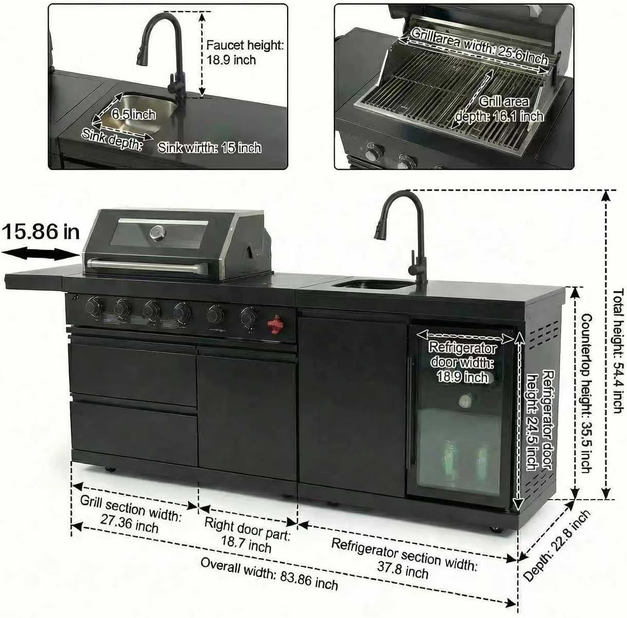 Outdoor BBQ Island Grill, 75,300 BTU 4 Burners + Side Burner, Infrared Rear Burner, LP/NG Convertible, Granite Top, Rotisserie, BBQ Tools, Cover Stainless Steel Outdoor Kitchen Island