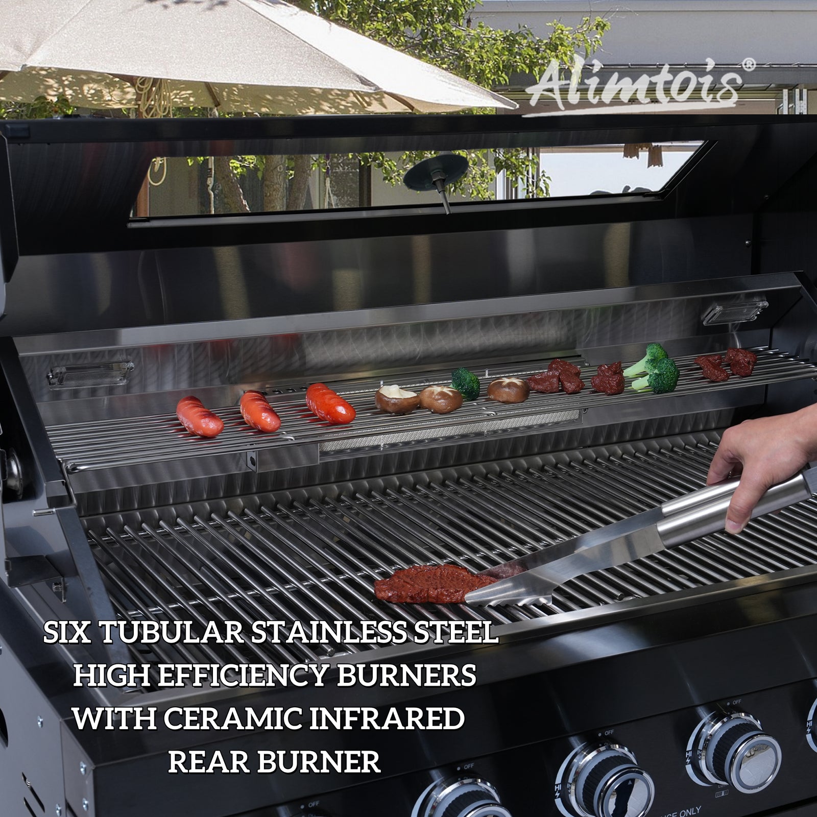 82-Inch 6-Burner 85000 BTU Deluxe Stainless Steel Gas BBQ Island Outdoor Kitchen with Wine Cooler, Rotisserie Kit, Granite Countertops & Stainless Steel Sink - Modular Outdoor Kitchen