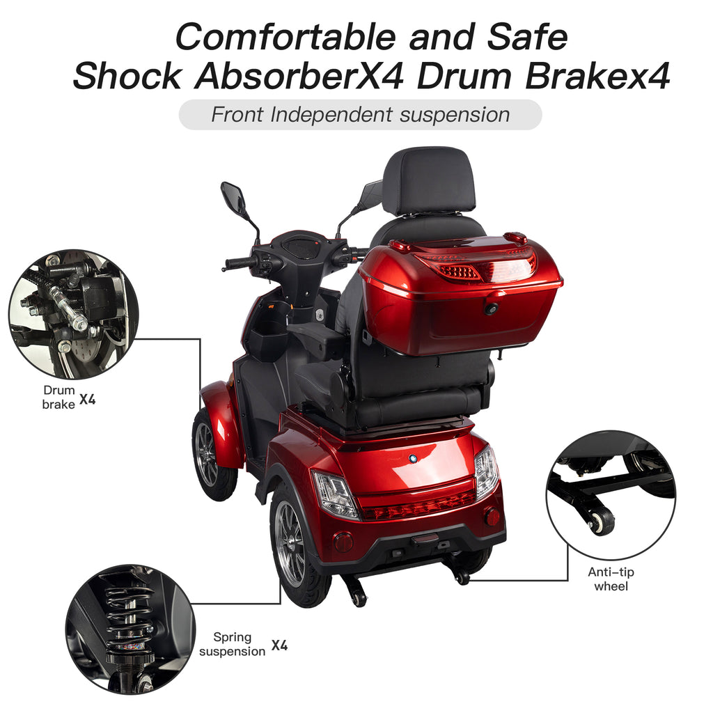 Heavy Duty Electric Mobility Scooter: Adults Seniors 1000W All Terrain 4 Wheel Powered Scooter - 500lbs Capacity, Travel 25-32 Miles Range, 15mph Fast Speed w/Safety Belt/USB Charger/Basket/Cover