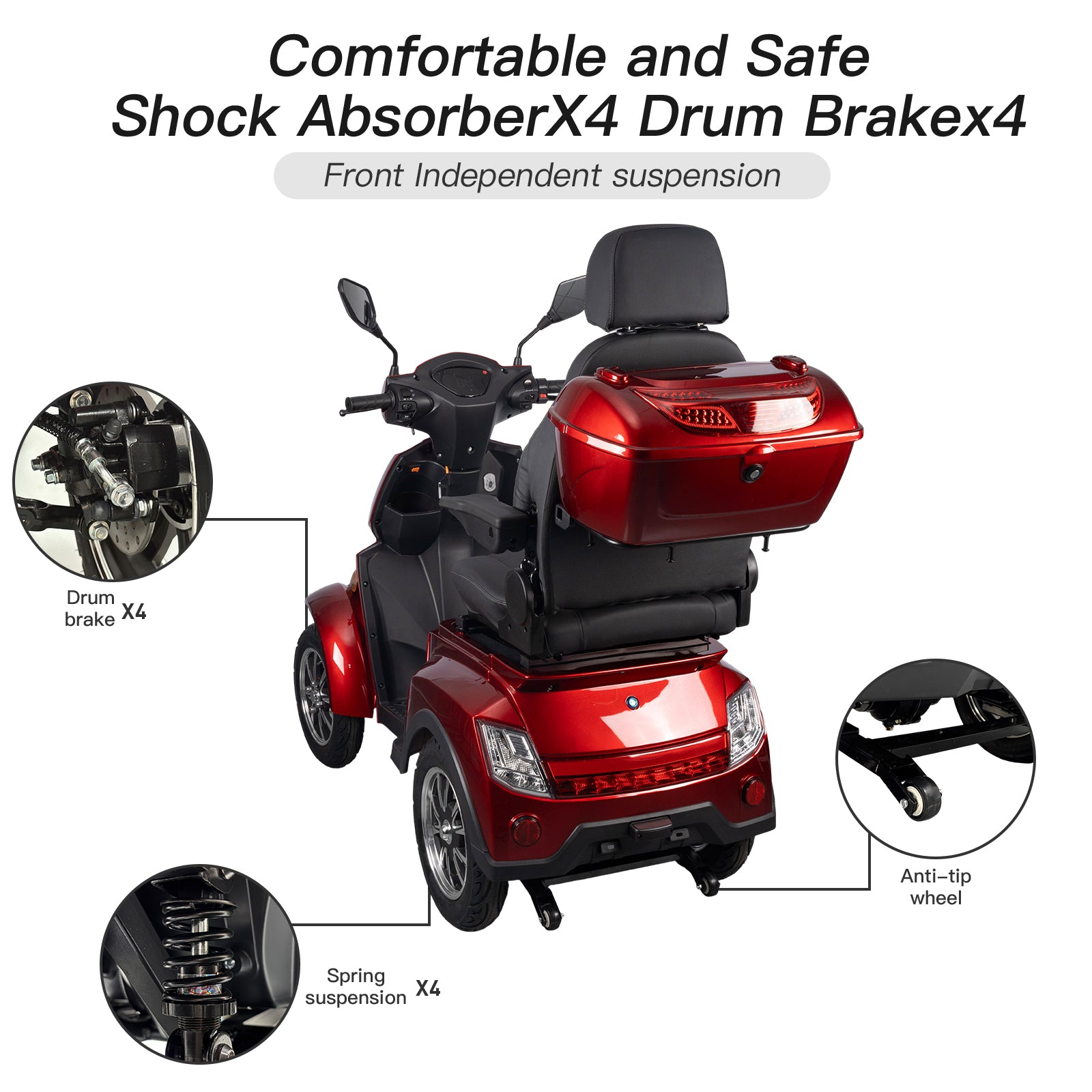 Heavy Duty Electric Mobility Scooter: Adults Seniors 1000W All Terrain 4 Wheel Powered Scooter - 500lbs Capacity, Travel 25-32 Miles Range, 15mph Fast Speed w/Safety Belt/USB Charger/Basket/Cover