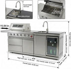 Outdoor BBQ Island Grill, 75,300 BTU 4 Burners + Side Burner, Infrared Rear Burner, LP/NG Convertible, Granite Top, Rotisserie, BBQ Tools, Cover Stainless Steel Outdoor Kitchen Island