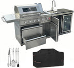 Outdoor BBQ Island Grill, 75,300 BTU 4 Burners + Side Burner, Infrared Rear Burner, LP/NG Convertible, Granite Top, Rotisserie, BBQ Tools, Cover Stainless Steel Outdoor Kitchen Island