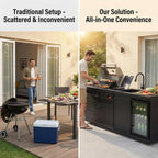 Outdoor BBQ Island Grill, 75,300 BTU 4 Burners + Side Burner, Infrared Rear Burner, LP/NG Convertible, Granite Top, Rotisserie, BBQ Tools, Cover Stainless Steel Outdoor Kitchen Island
