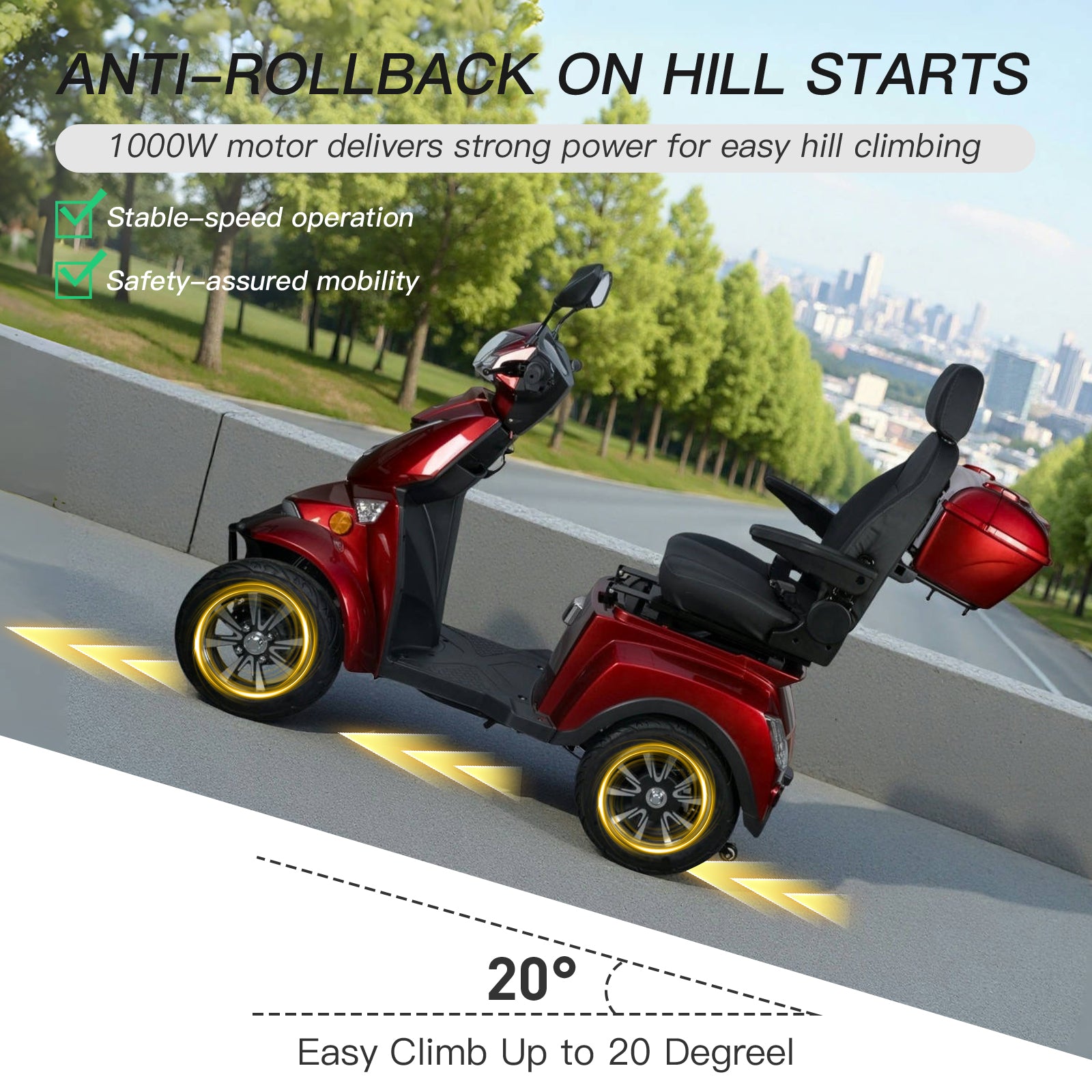 Heavy Duty Electric Mobility Scooter: Adults Seniors 1000W All Terrain 4 Wheel Powered Scooter - 500lbs Capacity, Travel 25-32 Miles Range, 15mph Fast Speed w/Safety Belt/USB Charger/Basket/Cover