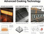 Outdoor BBQ Island Grill, 75,300 BTU 4 Burners + Side Burner, Infrared Rear Burner, LP/NG Convertible, Granite Top, Rotisserie, BBQ Tools, Cover Stainless Steel Outdoor Kitchen Island