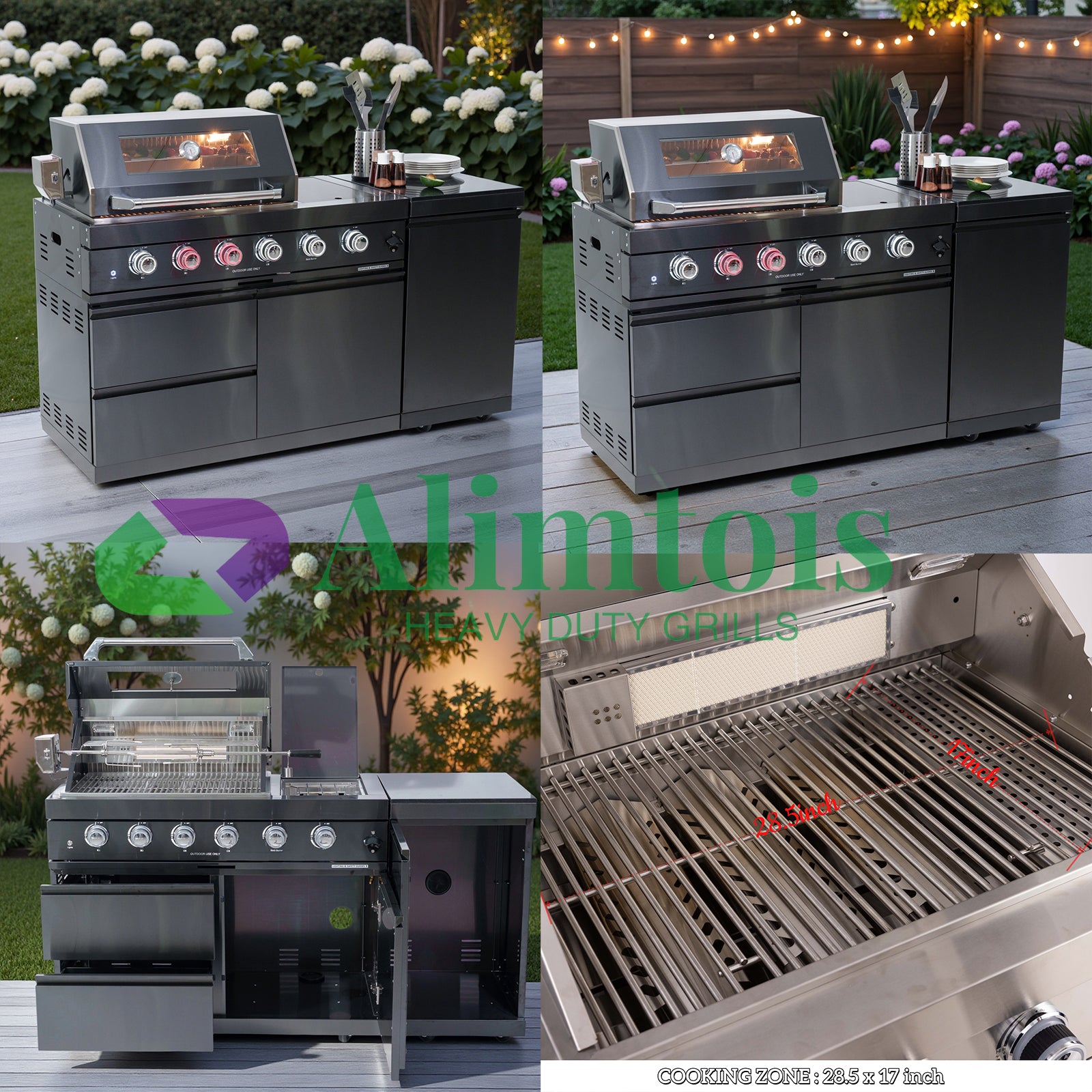 BBQ Island Outdoor Kitchen: 46-Inch 4-Burner 72000 BTU Modular Outdoor Grill Islands + Side Burner + Rotisserie + Granite Countertops for Backyard Family Gatherings Small Business