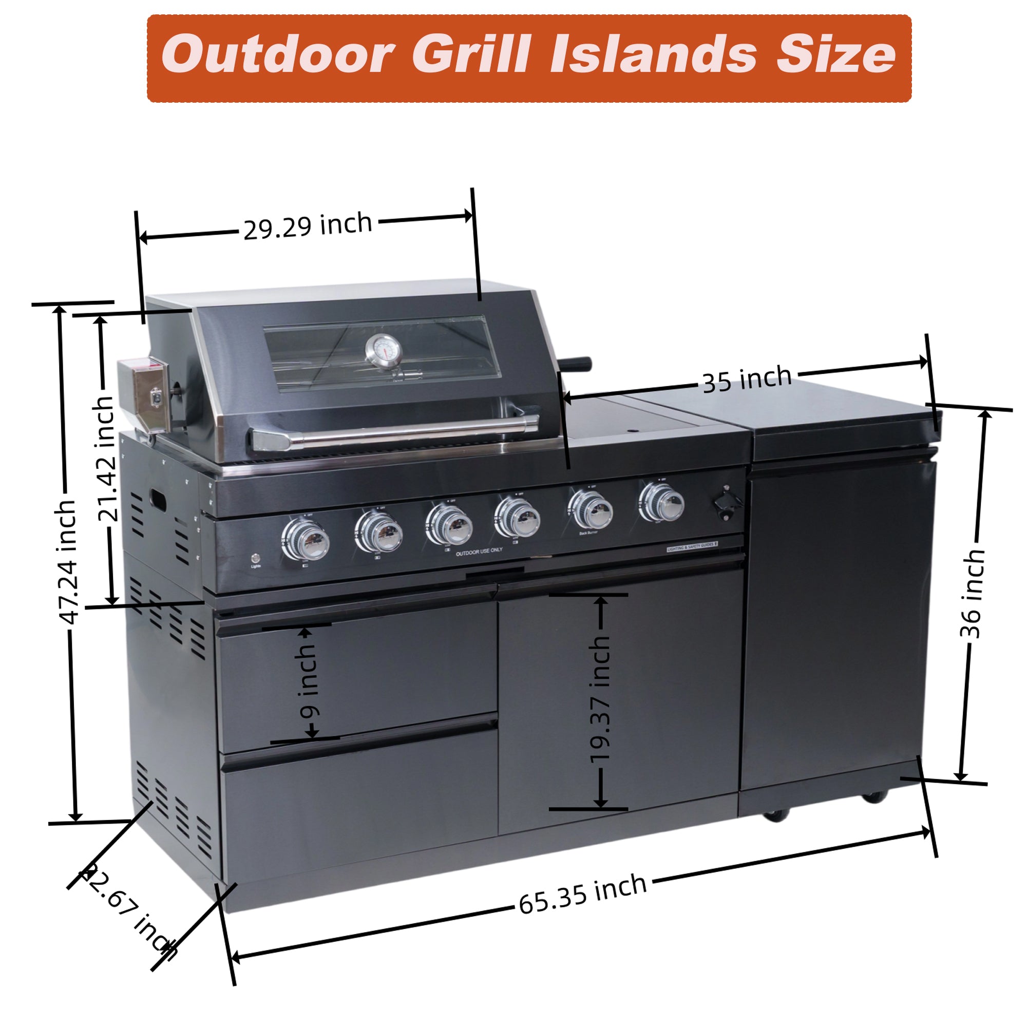 BBQ Island Outdoor Kitchen: 46-Inch 4-Burner 72000 BTU Modular Outdoor Grill Islands + Side Burner + Rotisserie + Granite Countertops for Backyard Family Gatherings Small Business