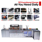 Alimtois BBQ Grill Island Outdoor Kitchen: Luxury 160 Inch 6-Burner 96000 BTU Stainless Steel Built-in Propane Gas Barbecue Station with Wine Cooler Refrigerator, Rotisserie, Storage Cabinets, Drawers, Sink