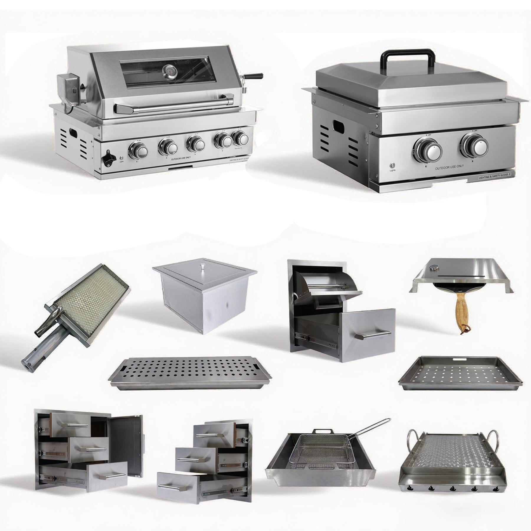Built in Gas Grill Package: 32" 4-Burner Propane Gas Grill (60,000 BTU) + 26" Powerful Dual Rear Infrared Side Burner + Drop In Storage Drawers + insert Ice Bin + 6 Cooking Conversions