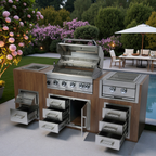 Built in Gas Grill Package: 32" 4-Burner Propane Gas Grill (60,000 BTU) + 26" Powerful Dual Rear Infrared Side Burner + Drop In Storage Drawers + insert Ice Bin + 6 Cooking Conversions