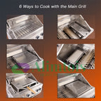 Built in Gas Grill Package: 32" 4-Burner Propane Gas Grill (60,000 BTU) + 26" Powerful Dual Rear Infrared Side Burner + Drop In Storage Drawers + insert Ice Bin + 6 Cooking Conversions