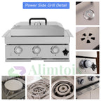 Alimtois Built in Gas Grill Outdoor: 13 pcs Drop in Propane Gas Grills 32 inch BBQ 4 Burner 60000 BTU Stainless Island Barbecue Cooking Station with inserts Sink Drawer Door Rotisserie Kit Complete Set