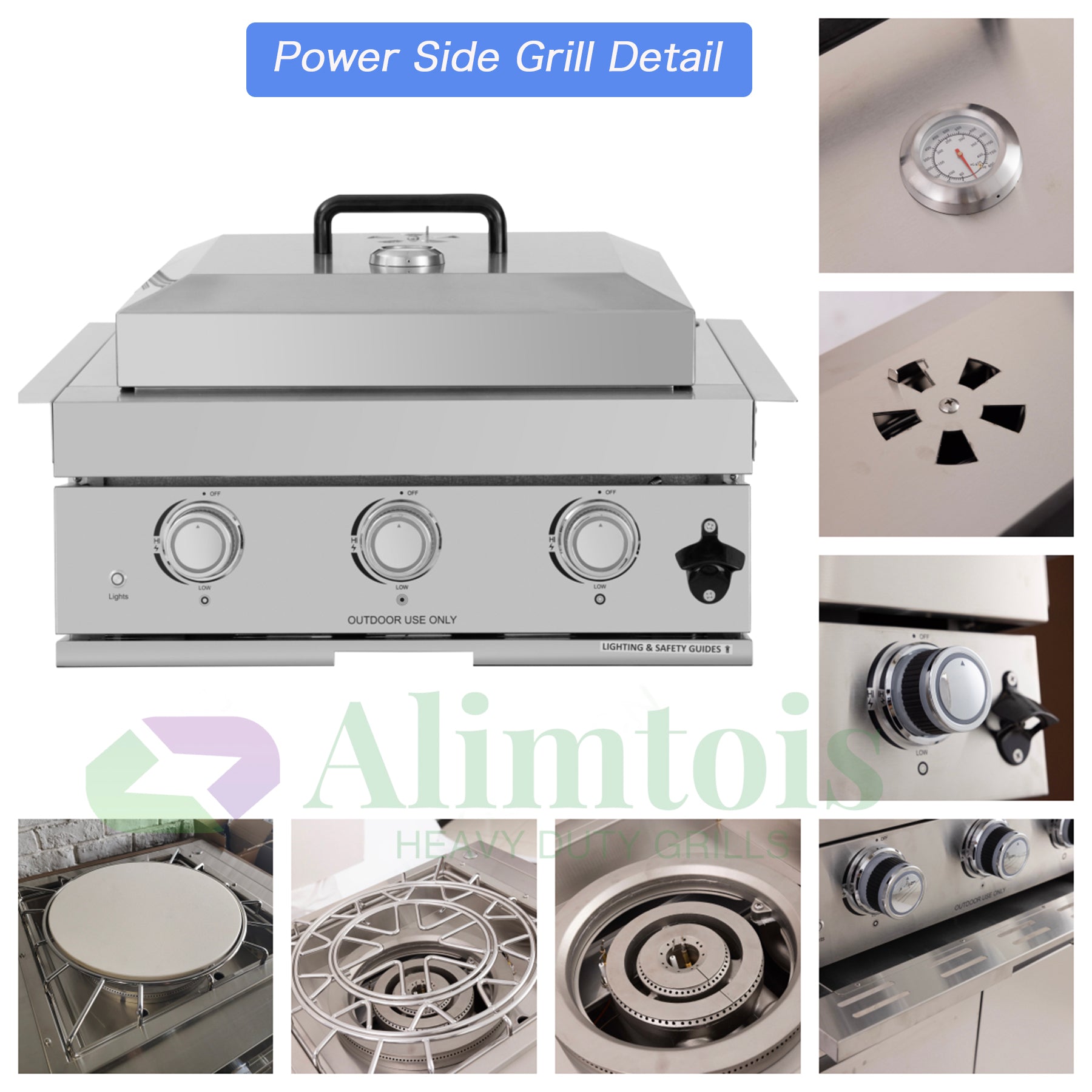 Alimtois Built in Gas Grill Outdoor: 13 pcs Drop in Propane Gas Grills 32 inch BBQ 4 Burner 60000 BTU Stainless Island Barbecue Cooking Station with inserts Sink Drawer Door Rotisserie Kit Complete Set