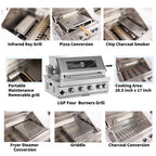 Alimtois Built in Gas Grill Outdoor: 13 pcs Drop in Propane Gas Grills 32 inch BBQ 4 Burner 60000 BTU Stainless Island Barbecue Cooking Station with inserts Sink Drawer Door Rotisserie Kit Complete Set