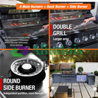 BBQ Grill Island Outdoor Kitchen: Luxury 160 Inch 6-Burner 96000 BTU Stainless Steel Built-in Propane Gas Barbecue Station with Wine Cooler Refrigerator, Rotisserie, Storage Cabinets, Drawers, Sink