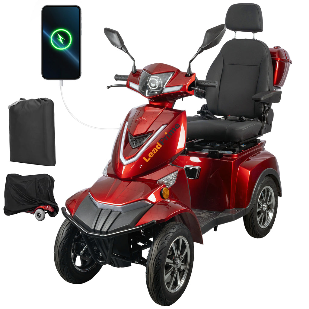 Heavy Duty Electric Mobility Scooter: Adults Seniors 1000W All Terrain 4 Wheel Powered Scooter - 500lbs Capacity, Travel 25-32 Miles Range, 15mph Fast Speed w/Safety Belt/USB Charger/Basket/Cover