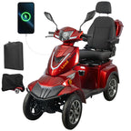 Heavy Duty Electric Mobility Scooter: Adults Seniors 1000W All Terrain 4 Wheel Powered Scooter - 500lbs Capacity, Travel 25-32 Miles Range, 15mph Fast Speed w/Safety Belt/USB Charger/Basket/Cover