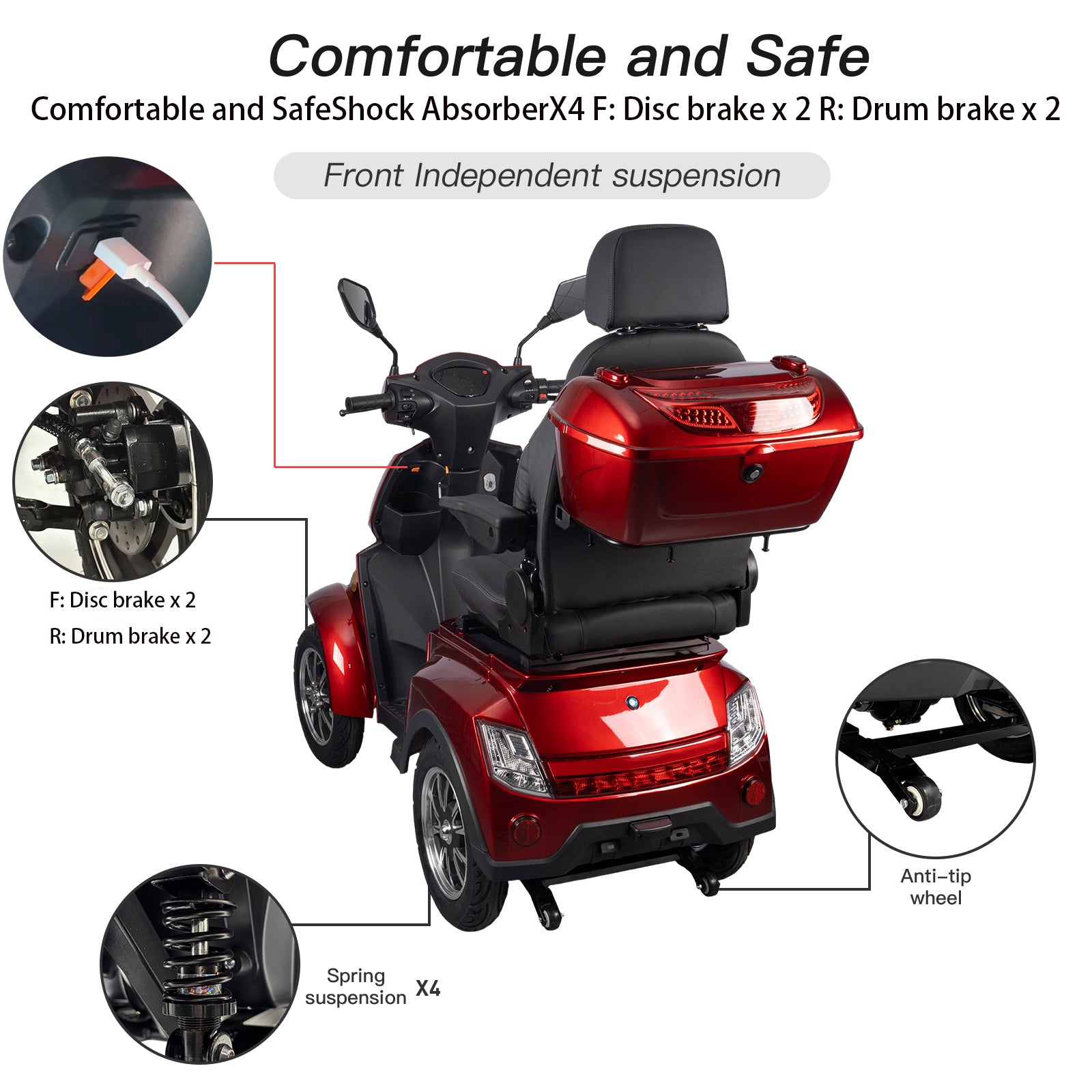 Heavy Duty Electric Mobility Scooter: Adults Seniors 1000W All Terrain 4 Wheel Powered Scooter - 500lbs Capacity, Travel 25-32 Miles Range, 15mph Fast Speed w/Safety Belt/USB Charger/Basket/Cover