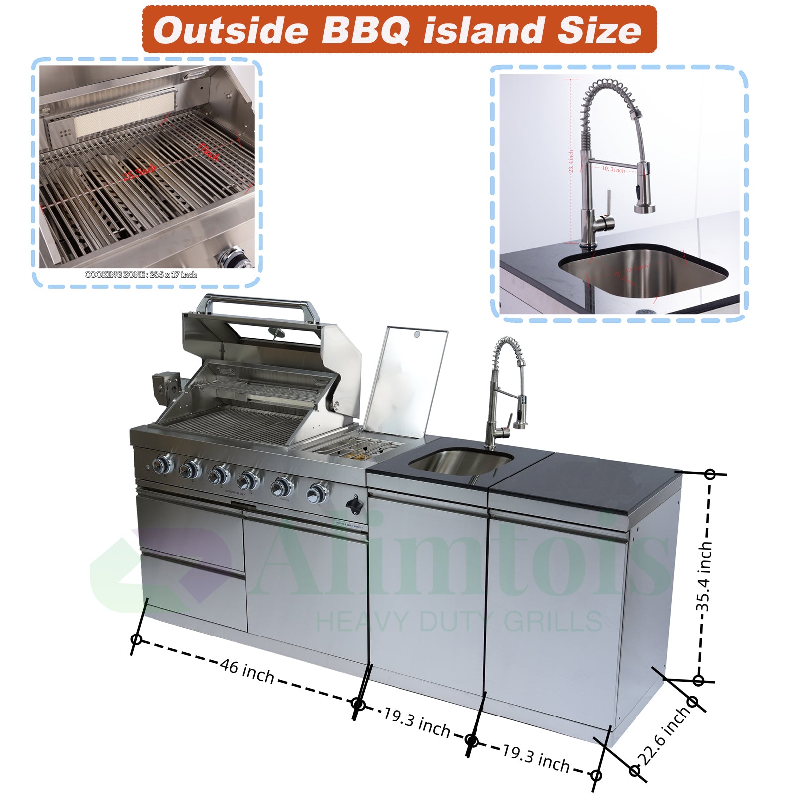 BBQ Island Outdoor Kitchen: 84-Inch 4-Burner 72000 BTU Modular Outdoor Kitchen with Grill + Sink + Storage Cabinet & Rotisserie Kit - BBQ Grill Islands Built-in Combo