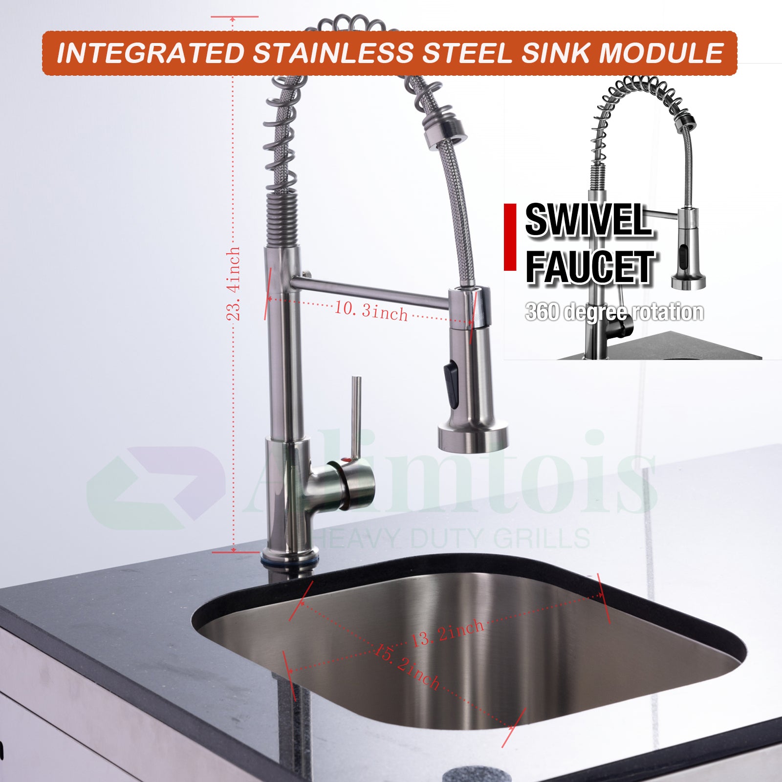 BBQ Island Outdoor Kitchen: 84-Inch 4-Burner 72000 BTU Modular Outdoor Kitchen with Grill + Sink + Storage Cabinet & Rotisserie Kit - BBQ Grill Islands Built-in Combo