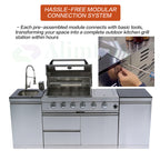 BBQ Island Outdoor Kitchen: 84-Inch 4-Burner 72000 BTU Modular Outdoor Kitchen with Grill + Sink + Storage Cabinet & Rotisserie Kit - BBQ Grill Islands Built-in Combo