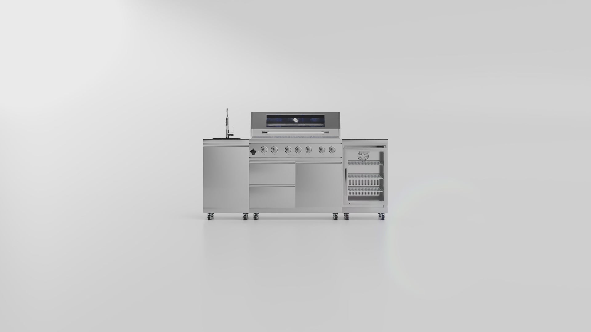 Outdoor Kitchen Island 85" 6-Burner 85000 BTU Deluxe Modular BBQ Island - Grill Islands w/Wine Cooler, Built in Combo Outside Island + Rotisserie & Granite Top Outdoor Grill